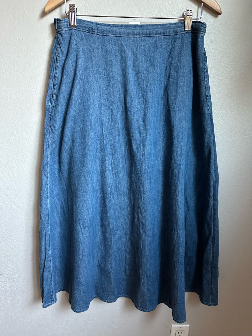 Gap Women's M Linen Tie Front Top Blue A-Line Midi Skirt 2pc Set - Picture 6 of 9